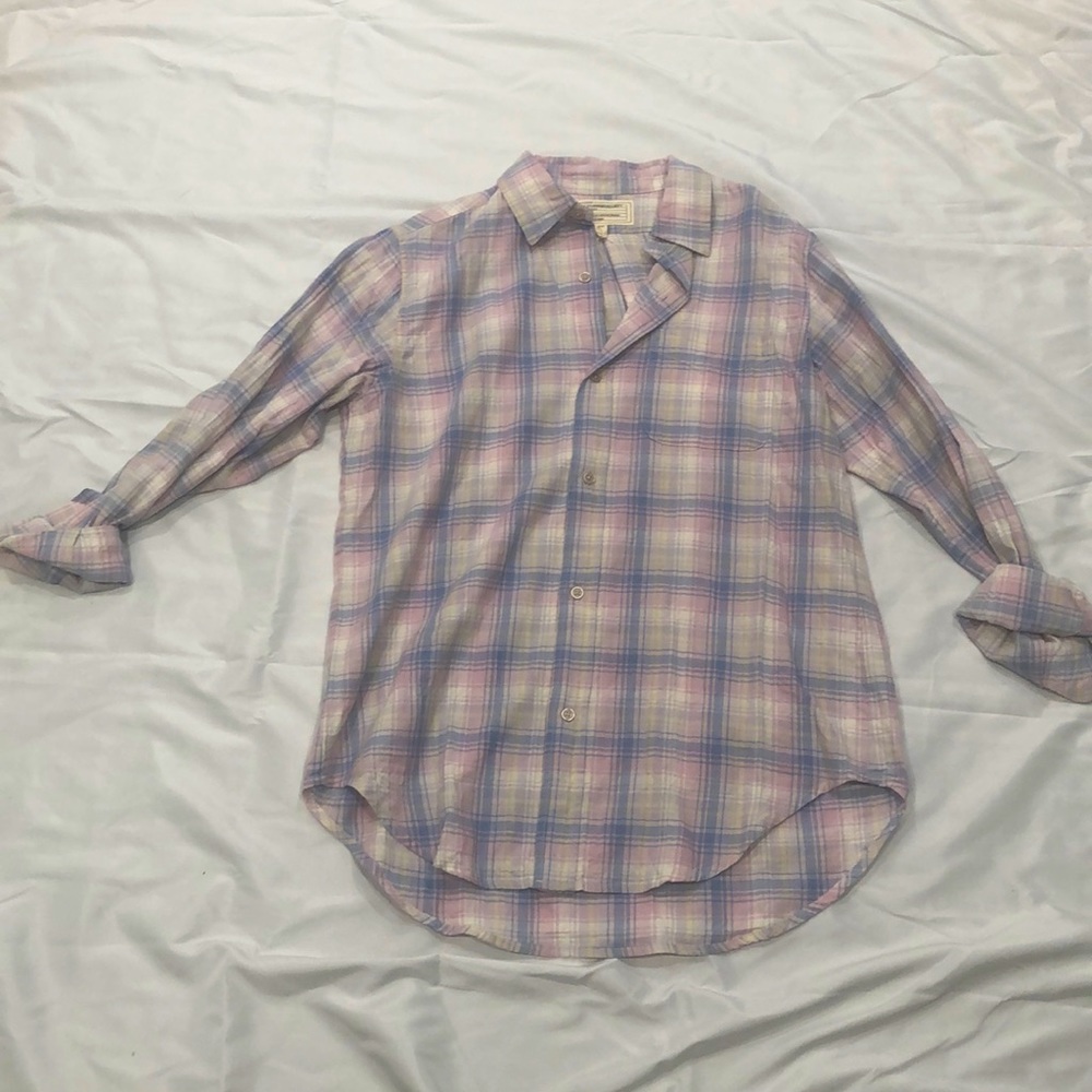 Current/Elliot The Prep School Shirt—Desert Plaid—Size 2 (M/L)-Pink and Blue
